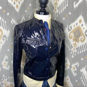 Ralph Lauren Midnight Blue Patent Leather Calfskin Moto Jacket